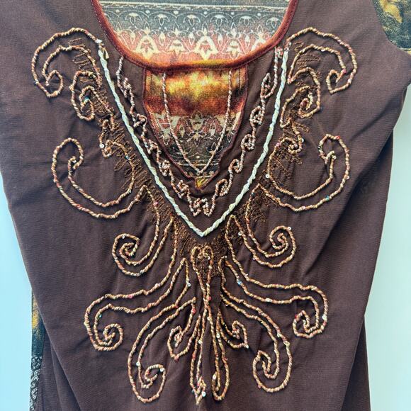 VTG Sonia Fortuna Firenze Short Sleeve Y2K Sheer Embroidered Tee Sz X-Large XL - Picture 6 of 10